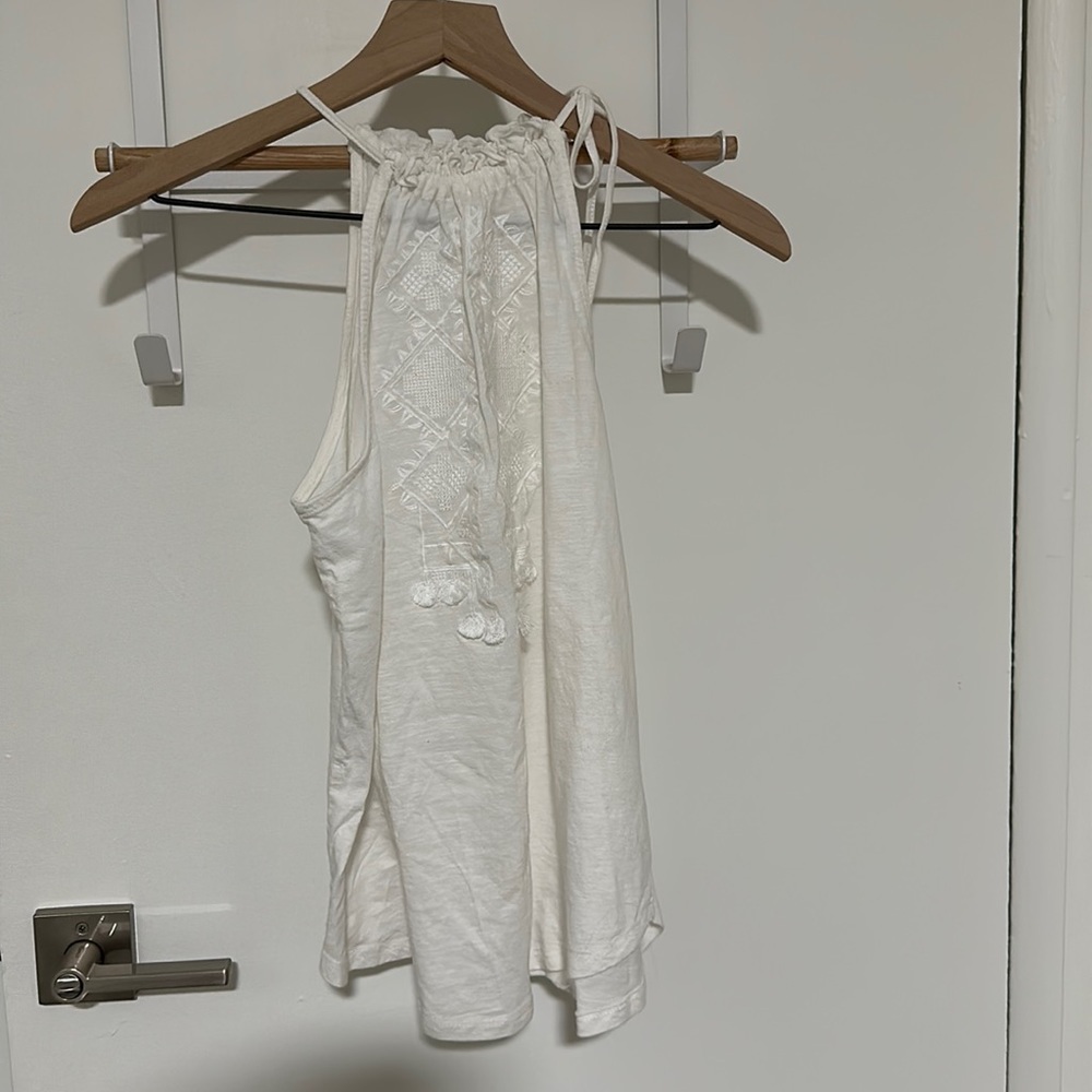 White embroidered halter neck tie tank top